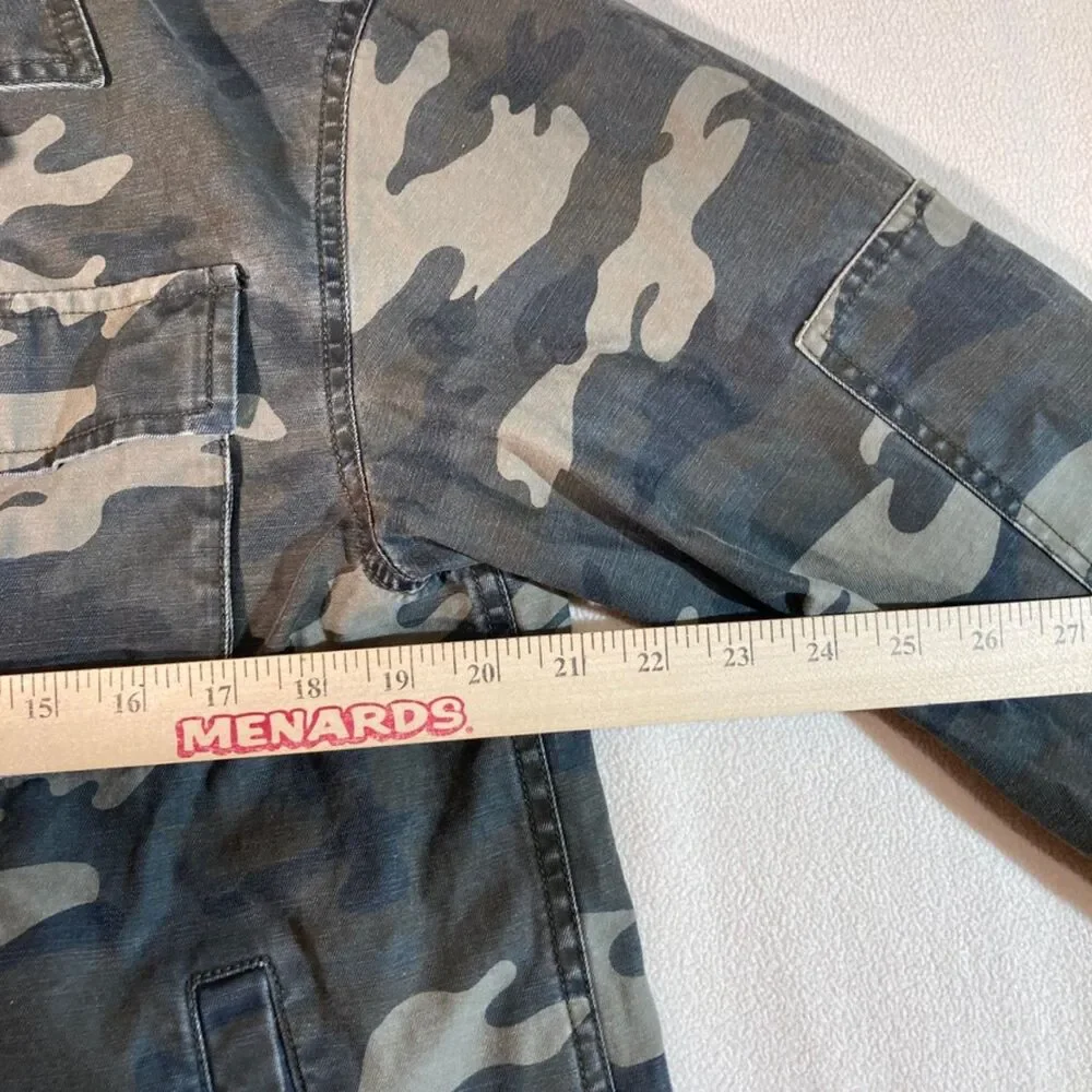 Levis Jacket Med Camo Military Style Y2K Vintage 90's Cotton Raw Front Hem Denim - Picture 5 of 13